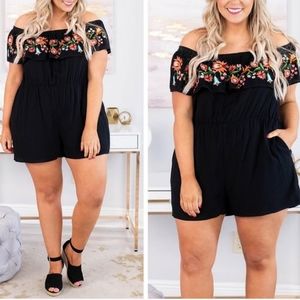 Chic soul multi color floral embroidered black romper